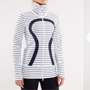 Lululemon In Stride Jacket Quiet Stripe White Deep Indigo / Deep Indigo, Size 8
